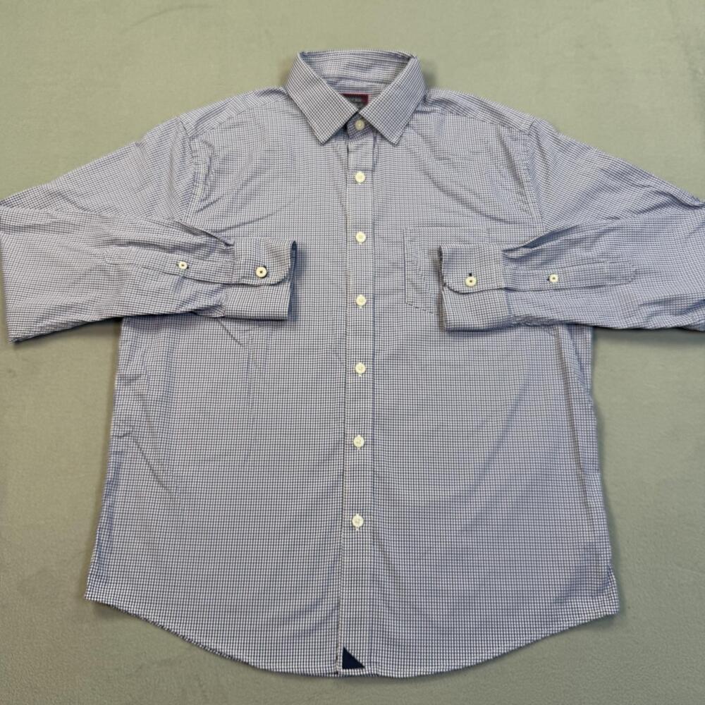 UNTUCKit Ducale Shirt Mens Medium Blue Check Long Sleeve Stretch Nylon Button Up